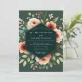 Smaragd-Pfirsich-Chiaroscuro-Hochzeit Einladung (Stehend Vorderseite)