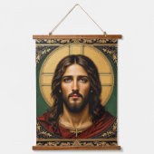 Smaragd-Sakralikone - Jesus Wandteppich Mit Holzrahmen (Vorderseite)