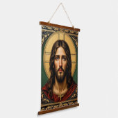 Smaragd-Sakralikone - Jesus Wandteppich Mit Holzrahmen (Gewinkelt)