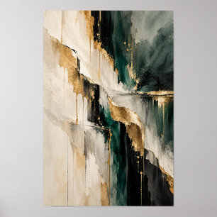 Smaragd-Schwarz-Gold-geschichtete abstrakte Wandku Poster