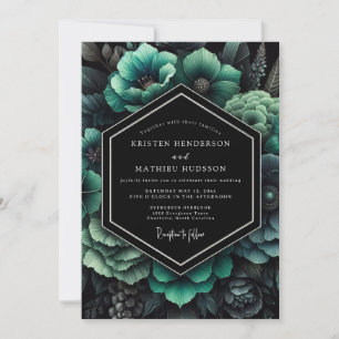 Smaragd-Schwarze Botanische Hochzeit Einladung