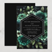 Smaragd-Schwarze Nocturne-Hochzeit Einladung (Vorne/Hinten)