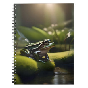 Smaragd-Serenität: Ein grüner Frosch am Fluss Notizblock