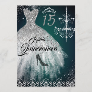 Smaragd Silber Glitzer Diamant Kleid Quinceanera Einladung