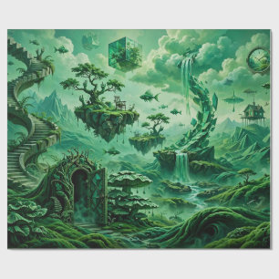 Smaragd-Träume Surrealistische Landschaft Grüntöne Geschenkpapier