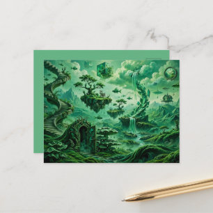 Smaragd-Träume Surrealistische Landschaft Grüntöne Postkarte
