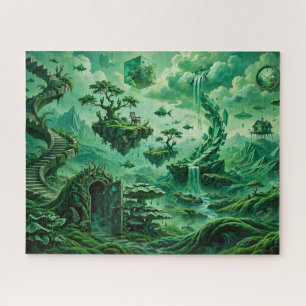 Smaragd-Träume Surrealistische Landschaft Grüntöne Puzzle