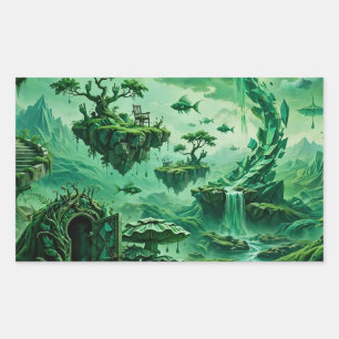 Smaragd-Träume Surrealistische Landschaft Grüntöne Rechteckiger Aufkleber