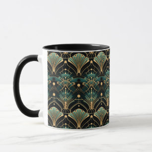 Smaragd- und Gold-Art-Deco-inspirierter Fächer Tasse