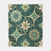 Smaragd- und Gold-Blumenmandala - Ornamental Fleecedecke (Vorderseite)