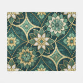 Smaragd- und Gold-Blumenmandala - Ornamental Fleecedecke (Vorderseite (Horizontal))