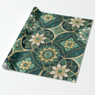 Smaragd- und Gold-Blumenmandala - Ornamental Geschenkpapier