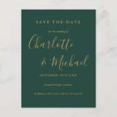 Smaragd und Gold Script Hochzeit speichern Sie die Postkarte (Vorderseite)