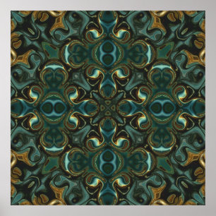 Smaragd- und Gold-Symmetrisches abstraktes Mandala Poster