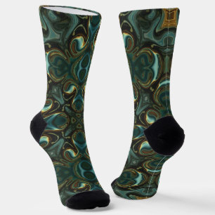 Smaragd- und Gold-Symmetrisches abstraktes Mandala Socken