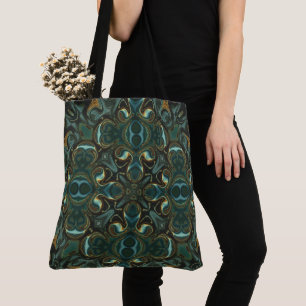 Smaragd- und Gold-Symmetrisches abstraktes Mandala Tasche