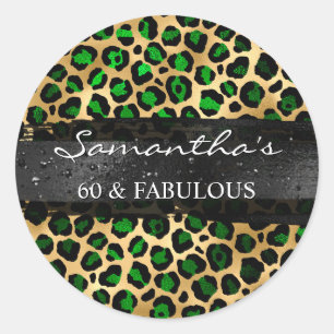Smaragd- und Goldfolie Leopard 60 & Fabelhaft Runder Aufkleber