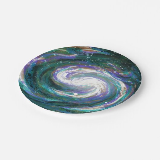 Smaragd und Lila Galaxie Pappteller (Schrägansicht)