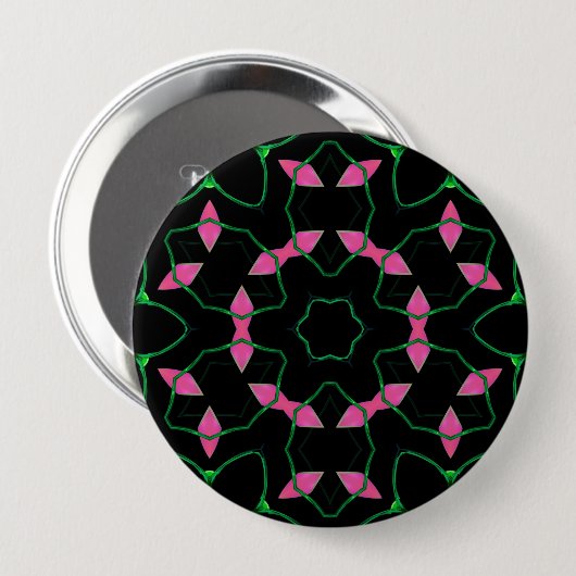 Smaragd- und Rosa-Kaleidoskop Button (Vorne & Hinten)