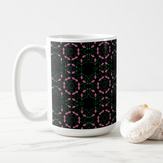 Smaragd- und Rosa-Kaleidoskop Kaffeetasse (Mit Donut)