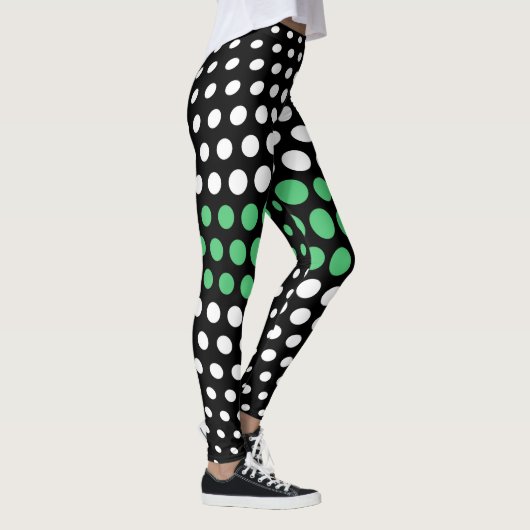 Smaragd und White Polka Dot Pattern Leggings (Rechts)