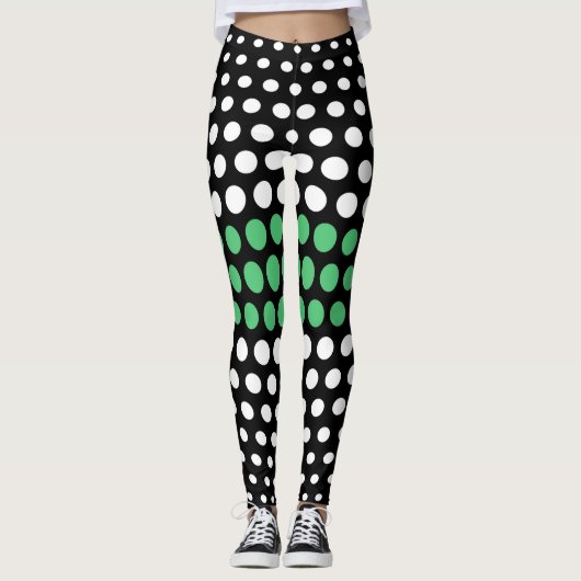 Smaragd und White Polka Dot Pattern Leggings (Vorderseite)