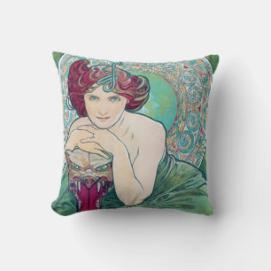 Smaragd (Vier Juwelen), Alphonse Mucha Kissen