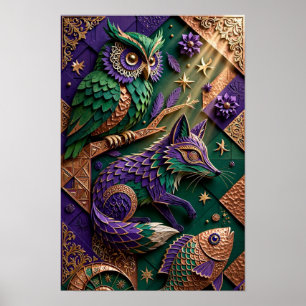 Smaragd-Waldgeister - 3D Violett Kupfer Poster