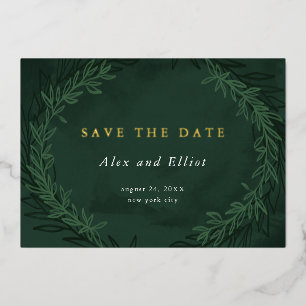 Smaragd-Wasserfarbe Dramatisch Save the Date Gold Folieneinladung