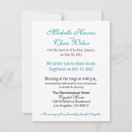 Smaragd wässert Empfangs-Karte (Jamaika) Einladung (Rückseite)