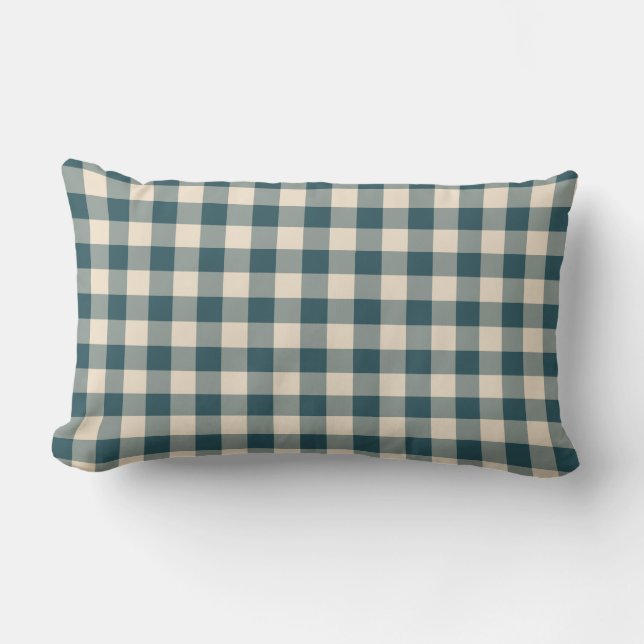 Smaragd-Weiß-Gingham-Muster Lendenkissen (Vorderseite)