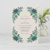 Smaragdblaue Blumenhochzeit Einladung (Stehend Vorderseite)