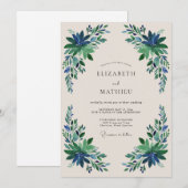 Smaragdblaue Blumenhochzeit Einladung (Vorne/Hinten)