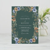 Smaragdblaue Botanische Aquarell-Hochzeit Einladung (Stehend Vorderseite)