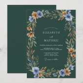 Smaragdblaue Botanische Aquarell-Hochzeit Einladung (Vorne/Hinten)