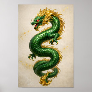 Smaragddrache mit goldenem Mähnen – Mythische Best Poster