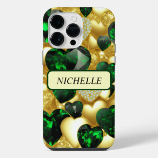 Smaragde, Gold & Diamond Herzen iPhone 14 Pro Max Hülle