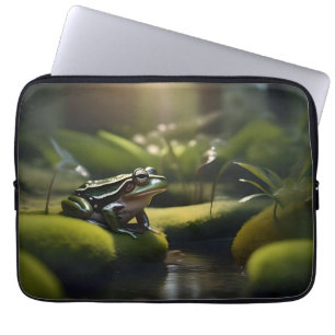Smaragde Stille: Ein grüner Frosch am Fluss Laptopschutzhülle