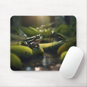 Smaragde Stille: Ein grüner Frosch am Fluss Mousepad