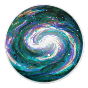 Smaragde und Lila gestrichene Galaxie Keramikknauf