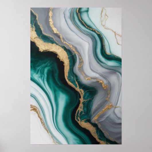 Smaragde Venen: Abstrakter Marmorfluss ✨ 💚 🖤 Poster (Vorne)
