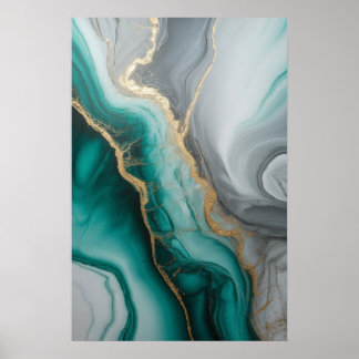 Smaragde Venen: Abstrakter Marmorfluss ✨ 💚 🖤 Poster