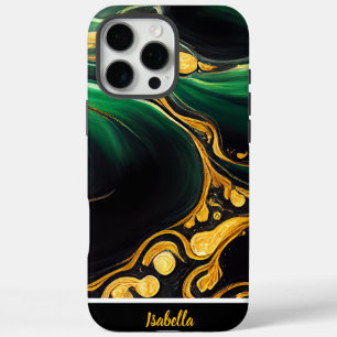 Smaragde Wirbel und goldene Akzente in Marmorkunst iPhone 16 Pro Max Hülle