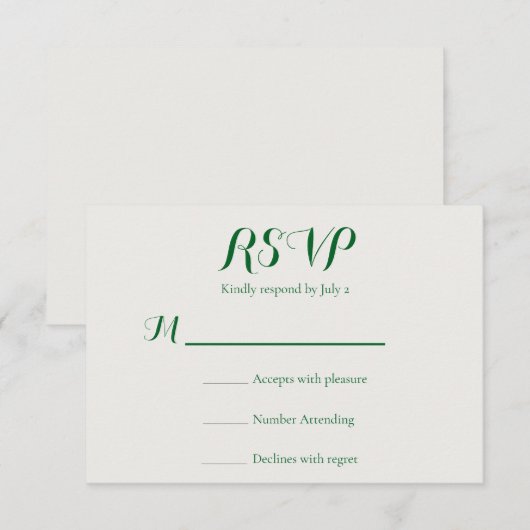 Smaragdfarbene Hochzeit RSVP Karte (Vorne/Hinten)