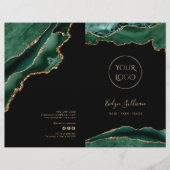 smaragdfarbene und goldene Speisekarte (Vorderseite)