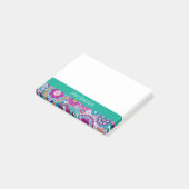 Smaragdfarbenes und rosa Blumenmuster - Name hinzu Post-it Klebezettel (angewinkelt)