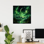Smaragdgalaxie Nachthimmel über Bergwald Poster (Heimbüro)