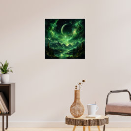 Smaragdgalaxie Nachthimmel über Bergwald Poster