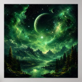 Smaragdgalaxie Nachthimmel über Bergwald Poster (Vorne)