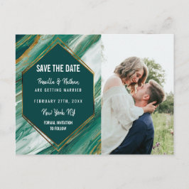 Smaragdgoldabstrakter Achat-Marmor Save the Date Ankündigungspostkarte